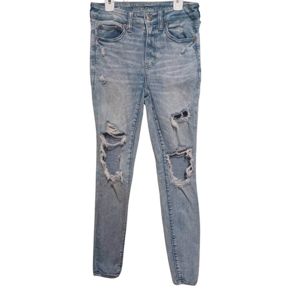 American Eagle Next Level Stretch Light Wash Distressed Ripped Jeans Size 6 Reg